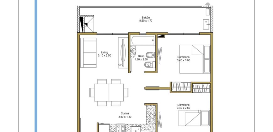 Departamento de 3 Ambientes con balcon, parrilla y cochera en Almagro